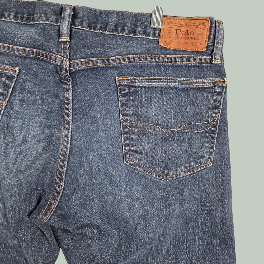 Polo Ralph Lauren Mens 36 x 30 Varick Slim Straight Jeans Dark Wash Blue Whisker